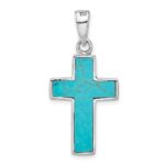 SS RH-plated Reversible Reconstituted Turquoise Cross Pendant - Image 3