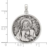 Sterling Silver Oxidized Sacred Heart of Jesus Reversible Medal Pendant - Image 4