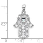 Sterling Silver Rhodium-plated Blue and White CZ Hamsa Eye Pendant - Image 4