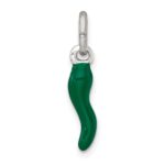 Sterling Silver Green Enamel Italian Horn Pendant - Image 3