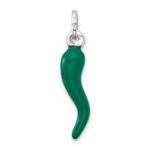 Sterling Silver Green Enamel Italian Horn Pendant - Image 3