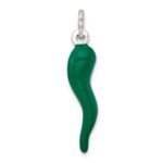 Sterling Silver Green Enamel Italian Horn Pendant - Image 3