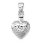 Sterling Silver Rhodium-plated Polished and Textured Heart with Leaves Ash Holder Pendant