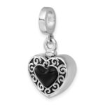 Sterling Silver Rhodium-plated Onyx Enameled Heart Ash Holder Bead/Pendant - Image 4