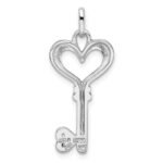 Sterling Silver Rhodium-plated with 14k Accent Polished CZ Heart Key Pendant - Image 3