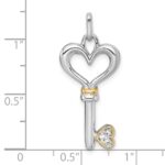Sterling Silver Rhodium-plated with 14k Accent Polished CZ Heart Key Pendant - Image 4