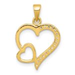 Sterling Silver Gold-tone Polished CZ Large Heart with Small Heart Pendant - Image 3