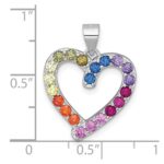 Sterling Silver Rhodium-plated Polished Multi-color Rainbow CZ Open Heart Pendant - Image 4
