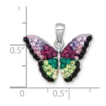 Sterling Silver Rhodium-plated Polished Purple/Green/Black Crystal Butterfly Pendant - Image 4