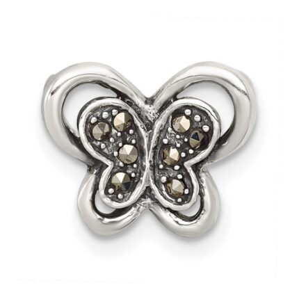 Sterling Silver Antiqued Marcasite Butterfly Chain Slide Pendant