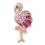 Sterling Silver Rose-tone CZ and Corundum Flamingo Chain Slide Pendant