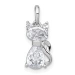 Sterling Silver Rhodium-plated White CZ Cat Pendant