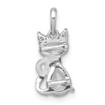 Sterling Silver Rhodium-plated White CZ Cat Pendant - Image 3