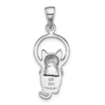 Sterling Silver Rhodium-plated Polished Mother of Pearl Cat Hanging on Ring Pendant - Image 3