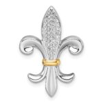 Sterling Silver Rhodium-plated with 14k Accent Polished CZ Fleur De Lis Chain Slide Pendant