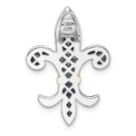 Sterling Silver Rhodium-plated with 14k Accent Polished CZ Fleur De Lis Chain Slide Pendant - Image 3