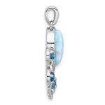 Sterling Silver Rhodium-plated Polished Larimar, White and Blue Topaz Octopus Pendant - Image 2