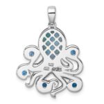 Sterling Silver Rhodium-plated Polished Larimar, White and Blue Topaz Octopus Pendant - Image 3