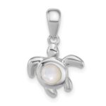 Sterling Silver Rhodium-plated Polished Mother of Pearl Turtle Pendant