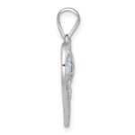 Sterling Silver Rhodium-plated Polished and Textured Blue Lab Created Opal and CZ Sealife Heart Pendant - Image 2