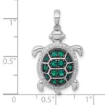 Sterling Silver White and Black Rhodium-plated White and Green CZ Turtle Pendant - Image 4