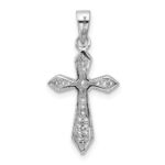 Sterling Silver Rhodium-plated CZ Polished Pointed Cross Pendant - Image 3