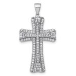 Sterling Silver Rhodium-plated Polished CZ Cross Pendant