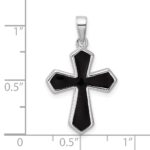 Sterling Silver Rhodium-plated Polished Black Enameled Cross Pendant - Image 4
