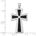 Sterling Silver Rhodium-plated Polished Black Resin Cross Pendant - Image 4