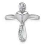 Sterling Silver Rhodium-plated Polished CZ Heart Cross Chain Slide Pendant