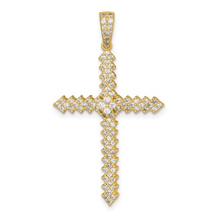 Sterling Silver Gold-Tone Polished Pave CZ Latin Cross Pendant