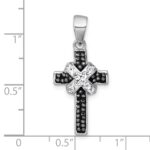 sterling Silver Rhodium-plated Black And White Crystal -X- Cross Pendant - Image 4