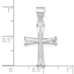 Sterling Silver Polished Tapered Baguette CZ Cross Pendant - Image 4