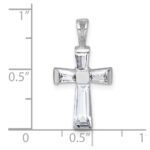 Sterling Silver Rhodium-plated Polished Baguette CZ Cross Pendant - Image 4