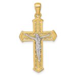Sterling Silver Gold-tone and Rhodium-plated Polished Crucifix Cross Pendant