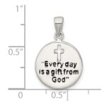 Sterling Silver Polished Black Enamel EVERY DAY IS A GIFT FROM GOD Cut Out Cross Disc Pendant - Image 4