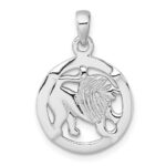 Sterling Silver Rhodium-plated Polished Reversible Leo Lion in Circle Zodiac Pendant