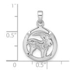 Sterling Silver Rhodium-plated Polished Reversible Capricorn Goat in Circle Zodiac Pendant - Image 4