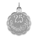 Sterling Silver Rhodium-plated 25th Anniversary Disc Charm