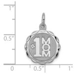 Sterling Silver Rhodium-plated #1 Mom Disc Charm - Image 3