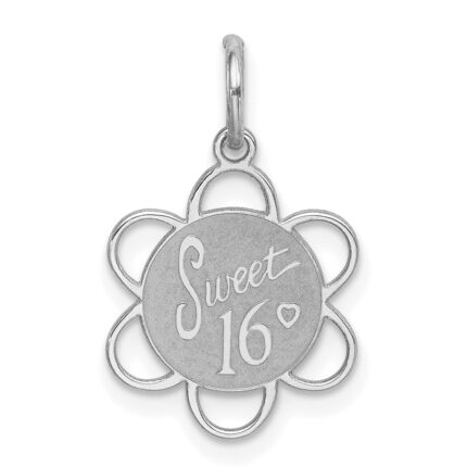 Sterling Silver Rhodium-plated Sweet Sixteen Disc Charm