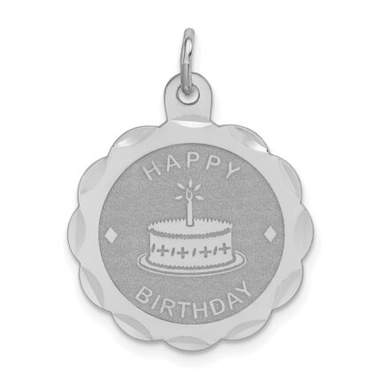 Sterling Silver Rhodium-plated Happy Birthday Disc Charm