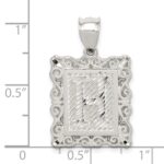 Sterling Silver Square Diamond-cut Letter H Initial Pendant - Image 3