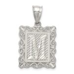 Sterling Silver Square Diamond-cut Letter M Initial Pendant