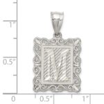 Sterling Silver Square Diamond-cut Letter M Initial Pendant - Image 3