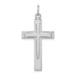 Sterling Silver Platinum-plated Satin & Polished Cross Pendant
