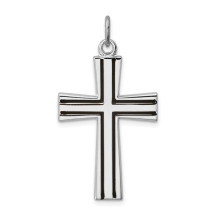 Sterling Silver Platinum-plated Enameled Latin Cross Charm