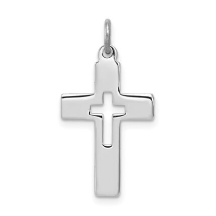 Sterling Silver Platinum-plated Cut-out Cross Charm