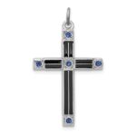 Sterling Silver Platinum-plated Enameled & Blue CZ Cross Pendant