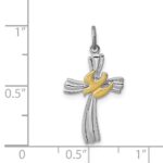 Sterling Silver Platinum-plated & Vermeil Dove Cross Charm - Image 3